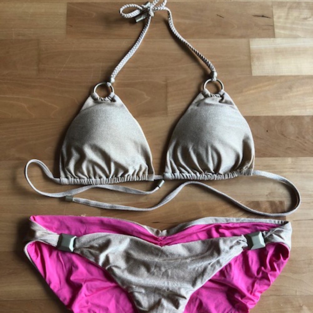 Stylish Tan and Pink Bikini Set